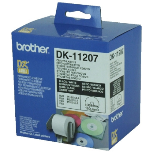 Brother DK-11207 White CD/DVD Film Labels 58 diameter 100 labels per roll
