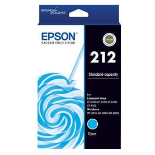 Epson C13T02R292 212 Standard  Cyan Ink Cartridge, suits XP4100,3100,2100,WF2850