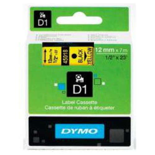 DYMO D1 (SD45018/ S0720580) Label Cassette, 12mm x 7m - Black on Yellow