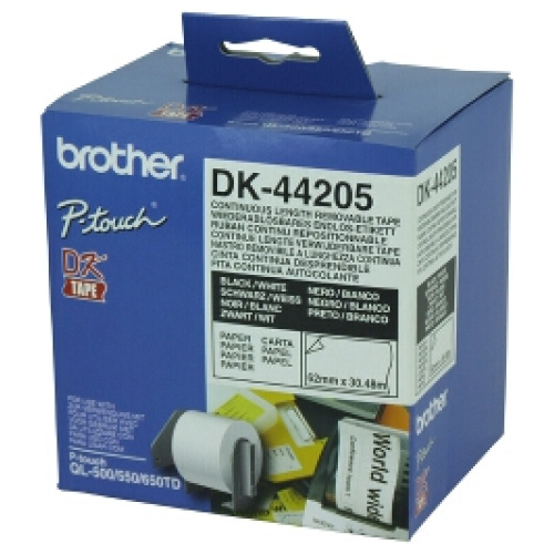 Brother DK-44205 Removeable White Continuous Paper Roll 62mm x 30.48M
