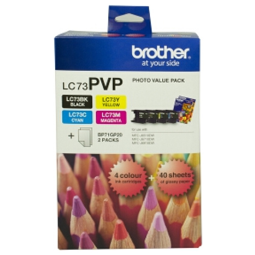 Brother LC-73PVP Photo Value Pack - 1x Black, 1x Cyan, 1x Magenta, 1x Yellow + 40 Sheets Photo Paper