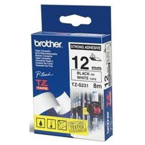 Brother TZ-S231 Strong Laminated Tape Black on White (12mm 8M Lengt