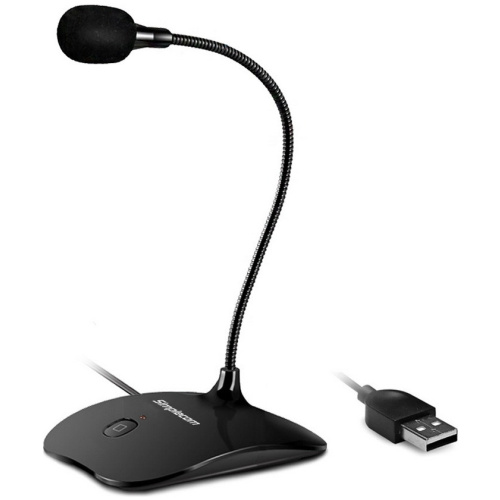 Simplecom Plug & Play USB Desktop Mic with Flexible Neck & Mute Button