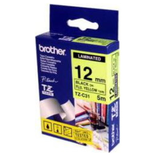 Brother TZ-C31 Laminated Black Printing on Fluro Yellow (5m in Length)