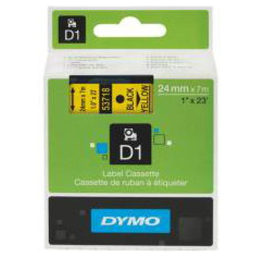 DYMO D1 (SD53718/S0720980) Label Cassette, 24mm x 7m - Black on Yellow