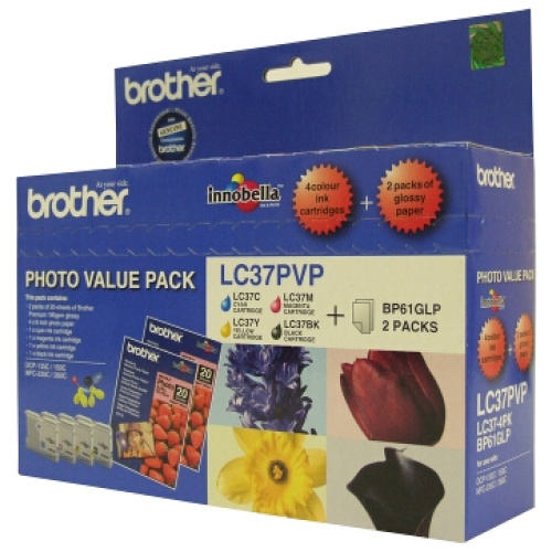 Brother LC-37 Photo Value Pack including LC-37BK/C/M/Y and 40 Sheets of 4x6 Photo Paper
