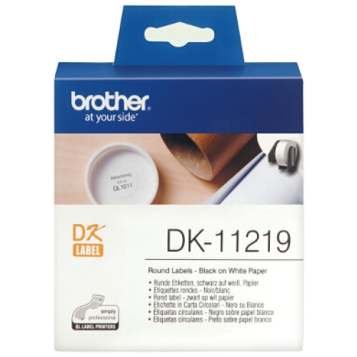 Brother DK-11219 White round die-cut labels 12mm diameter 1000 labels per roll