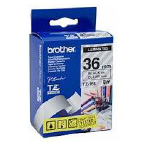 Brother TZ-161 Laminated Black on Clear Tape (36mm Width 8 Metres in Length)