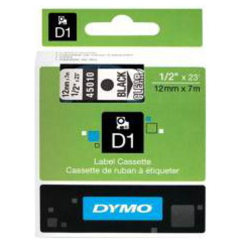 DYMO D1 (SD45010/S0720500) Label Cassette, 12mm x 7m - Black on Clear