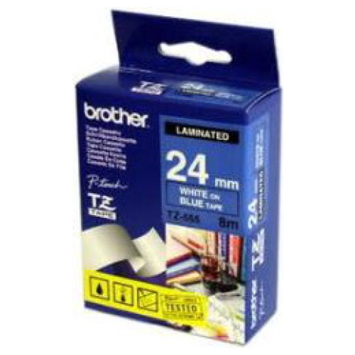 Brother TZ-555 Laminated White Printing on Blue Tape (24mm Width 8 Metres in Length)