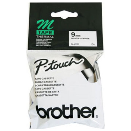 Brother M-K221 Non Laminated Black Printing on White Tape (9mm Width 8 Metres in Length)