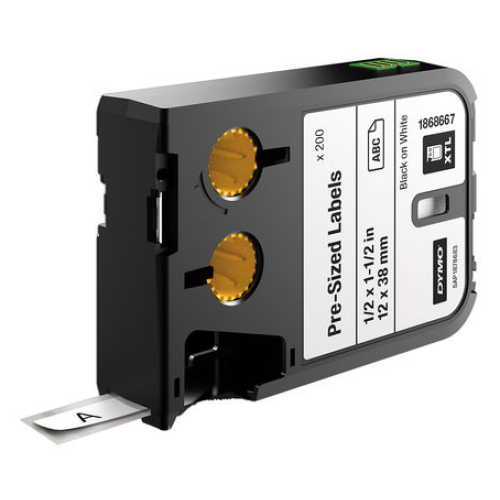 DYMO XTL Pre-cut Tape, 12 x 38mm - Black on White