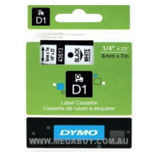 DYMO D1 (SD43613/S0720780) Label Cassette, 6mm x 7m - Black on White