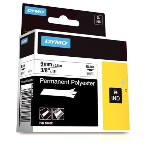 DYMO (SD18482)  Permanent Polyester, 9mm - Black on White