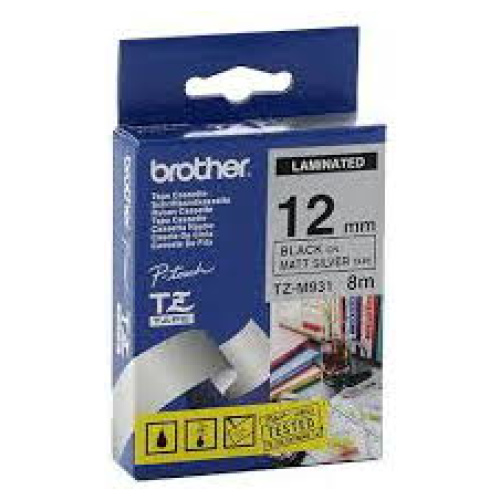 Brother TZ-M931 Laminated Black Printing on Silver Tape - Mat (9mm Width 8 Metres in Length)