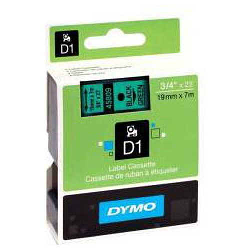 DYMO D1 (SD45809/S0720890) Label Cassette, 19mm x 7m - Black on Green