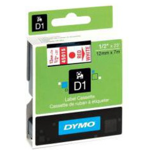 DYMO D1 (SD45015/S0720550) Label Cassette, 12mm x 7m - Red on White