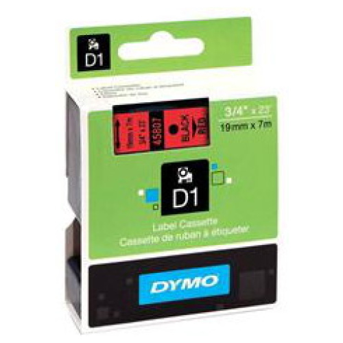 DYMO D1 (SD45807/S0720870) Label Cassette, 19mm x 7m - Black on Red
