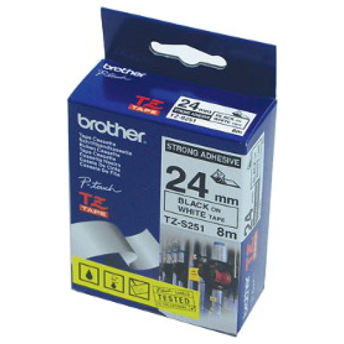 Brother TZ-S251 Strong Adhesive Laminated Tape Black on White Tape (24mm 8M