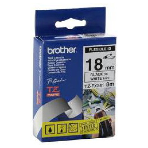 Brother TX-FX241 Flexible Laminated Black Printing on White Tape (18mm Width 8 Metres in Length)
