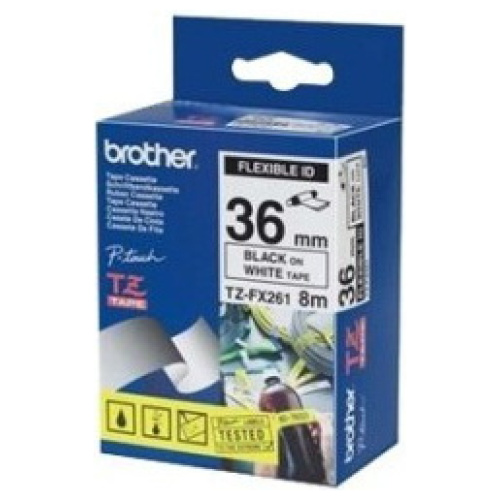 Brother TZ-FX261 Flexible Laminated Black Printing on White Tape (36mm Width 8 Metres in Length)