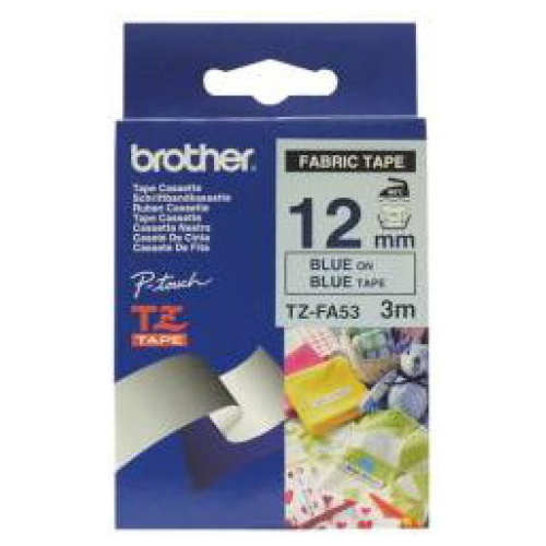 Brother TZ-FA53 Fabric Iron Tape, Blue Printing on Blue (12mm Width, 3 Metres in Length)