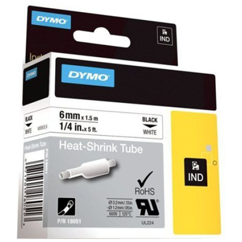 DYMO (SD18051) Heat Shrink Tube 6mm Black on White
