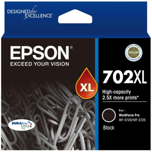 Epson C13T345192 High Yield 702XL Black Ink DURABrite