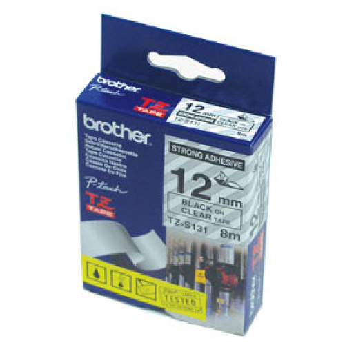Brother TZ-S131 Strong Adhesive Laminated Tape, Black on Clear (12mm 8m Length)