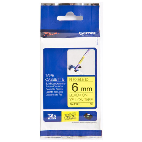 Brother TZ-FX611 Flexible Laminated Black Printing on Yellow Tape (6mm Width 8 Metres in Length)