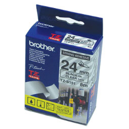Brother Strong Laminated Tape, Black Printing on Clear (24mm Width, 8m in Length)