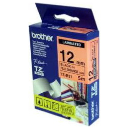 Brother TZ-B31 Laminated Black Printing on Fluro Orange (5 Metres in Length)