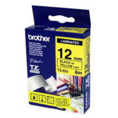 Brother TZ-631 Laminated Black Printing on Yellow Tape (12mm Width 8 Metres in Length)