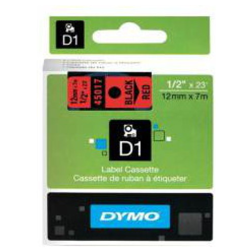 DYMO D1 (SD45017/S0720570) Label Cassette, 12mm x 7m - Black on Red