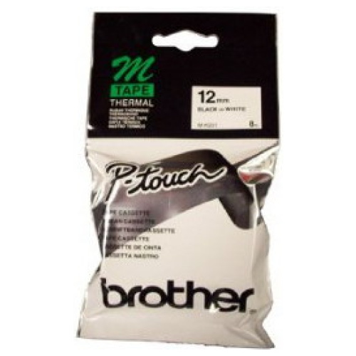 Brother M-K231 Non Laminated Black Printing on White Tape (12mm Width 8 Metres in Length)