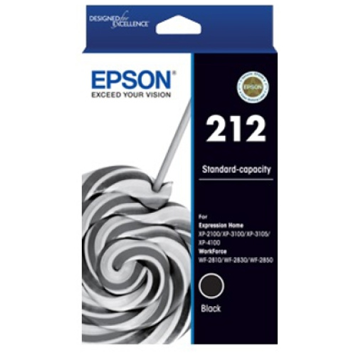 Epson C13T02R192 212 Standard Black Ink Cartridge, suits XP4100,3100,2100,WF2850