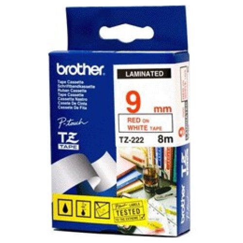 Brother TZ-222 Laminated Red Printing on White Tape (9mm Width 8 Metres in Length)