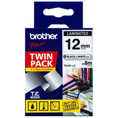 Brother  TZE-231V2TWINPACK - 12mm Black on White Twin Pack