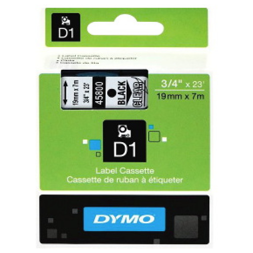 DYMO D1 (SD45800/S0720820) Label Cassette, 19mm x 7m - Black on Clear