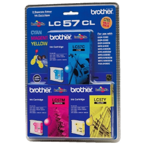 Brother LC-57 Colour Pack - includes 1 x LC57C, 1 x LC-57M and 1 x LC-57Y colour cartridges
