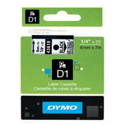 DYMO D1 (SD43610/S0720770) Label Cassette, 6mm x 7m - Black on Clear