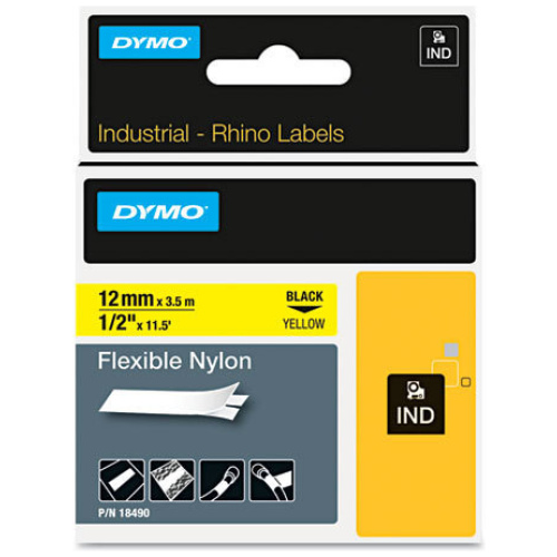 DYMO (SD18490) Flexible Nylon, 12mm - Black on Yellow