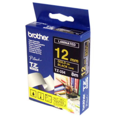Brother TZ-344 Laminated Gold Printing on Black Tape (18mm Width 8 Metres in Length)