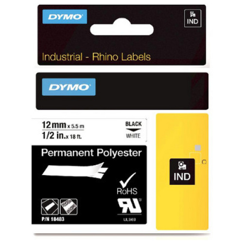 DYMO (SD18483) Permanent Polyester, 12mm - Black on White