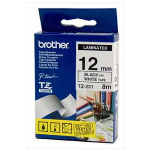 Brother TZ-231 Laminated Black Printing on White Tape (12mm Width 8 Metres in Length)