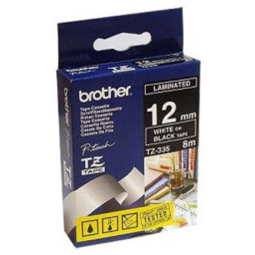 Brother TZ-335 Laminated White Printing on Black Tape (12mm Width 8 Metres in Length)