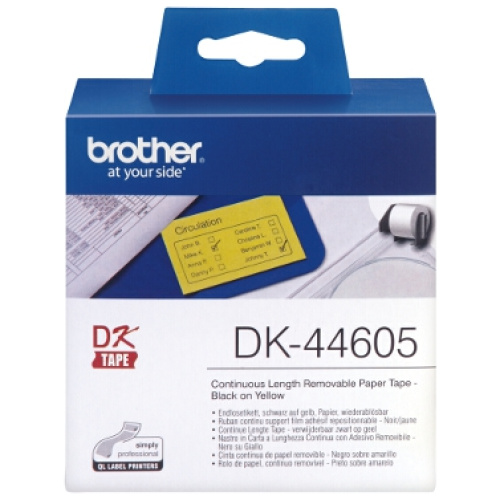 Brother DK-44605 Removable Yellow Continuous Paper Roll, 62mm x 30.48M