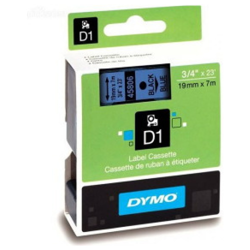 DYMO D1 (SD45806/S0720860) Label Cassette, 19mm x 7m - Black on Blue