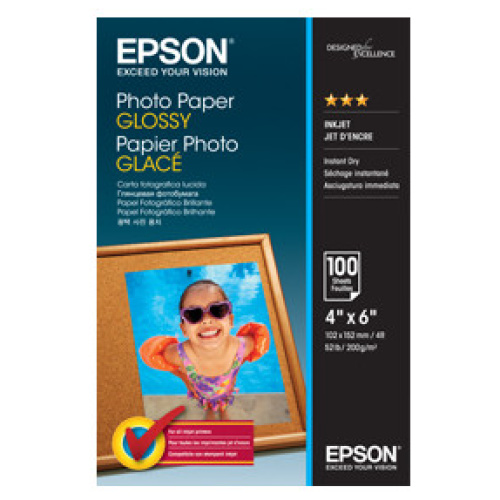 Epson C13S042548 Photo Paper Glossy, 4" x 6" Photo, 100 Sheets Per Pack