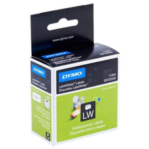 DYMO (SD11353/S0722530) Multi-purpose, 2 UP, Paper 13mm x 25mm, 1 Roll/Box, 1000 Labels/Roll